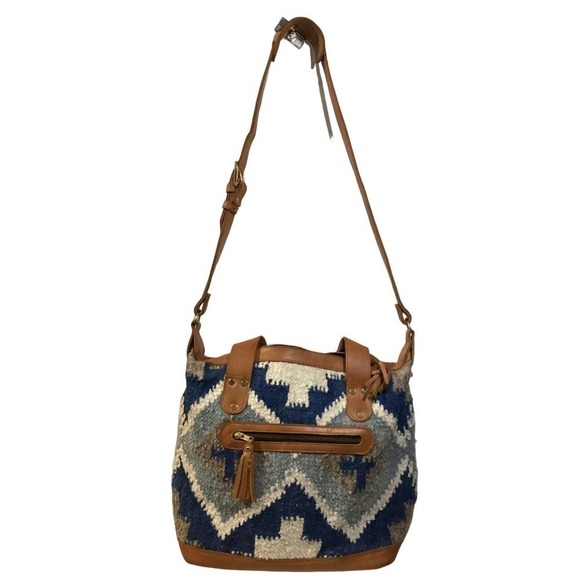 Chrisel convertible wool rug vintage geo print bag/crossbody/overnight bag - Picture 3 of 8